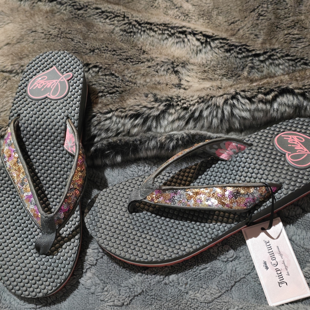 Juicy Couture Pink and Black Sandals with Camouflage Straps